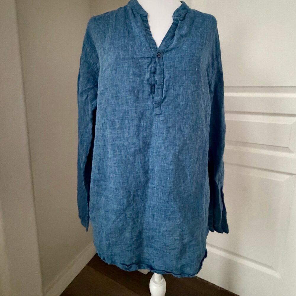 Vivid Linen Tunic Blouse Minimalistic Large Resort Classic Top Long Sleeve